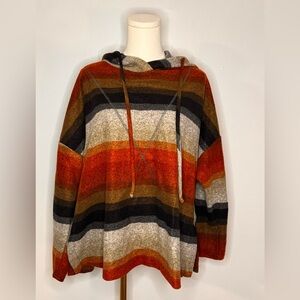 Women's Striped Poncho Hoodie in Warm Tones